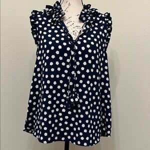 Kate Spade Cloud Navy Polka Dot Ruffle Blouse